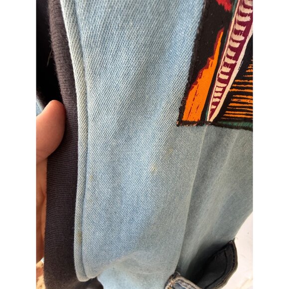 Vintage 80's handmade Southwestern-style denim jacket/sweatshirt Womens XL - Picture 9 of 16